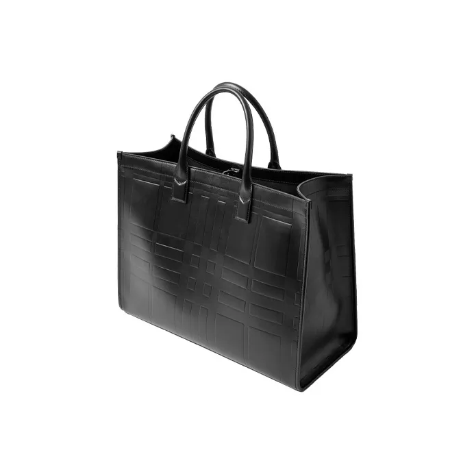Burberry Cowhide Leather Tote Bag Shopping Bag Handbag Men's Black-1