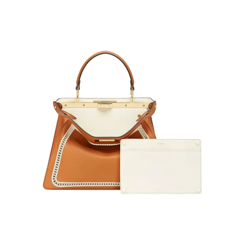 FENDI Peekaboo ISeeU Cow Leather, Sheepskin Shoulder Bag, Crossbody Bag, Handbag Medium Size Women's Brown-3