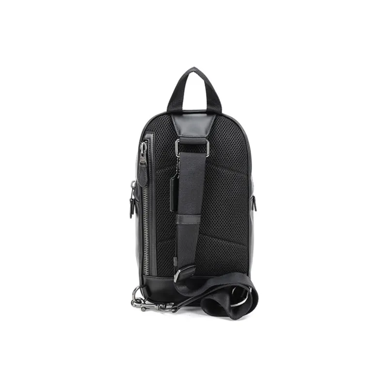 COACH Canvas With Leather One Shoulder Crossbody Sling Bags Small Size Men's Charcoal Gray Black-3