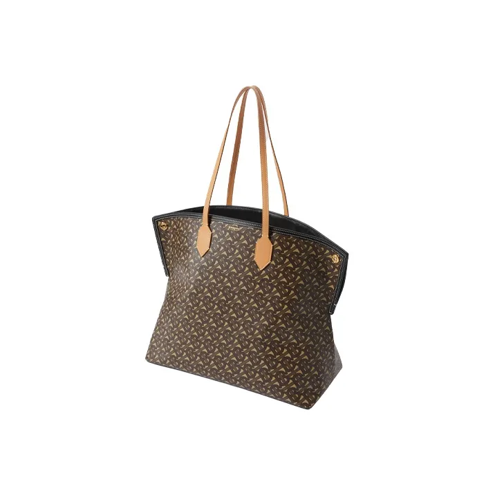 Burberry Cow Leather Tote Bag Shopping Bag Handbag Large Size Unisex Mule Brown-2