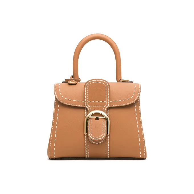 Delvau Brillant Calfskin Portable Crossbody Bag, Shoulder Bag Mini Women's Caramel Brown-0