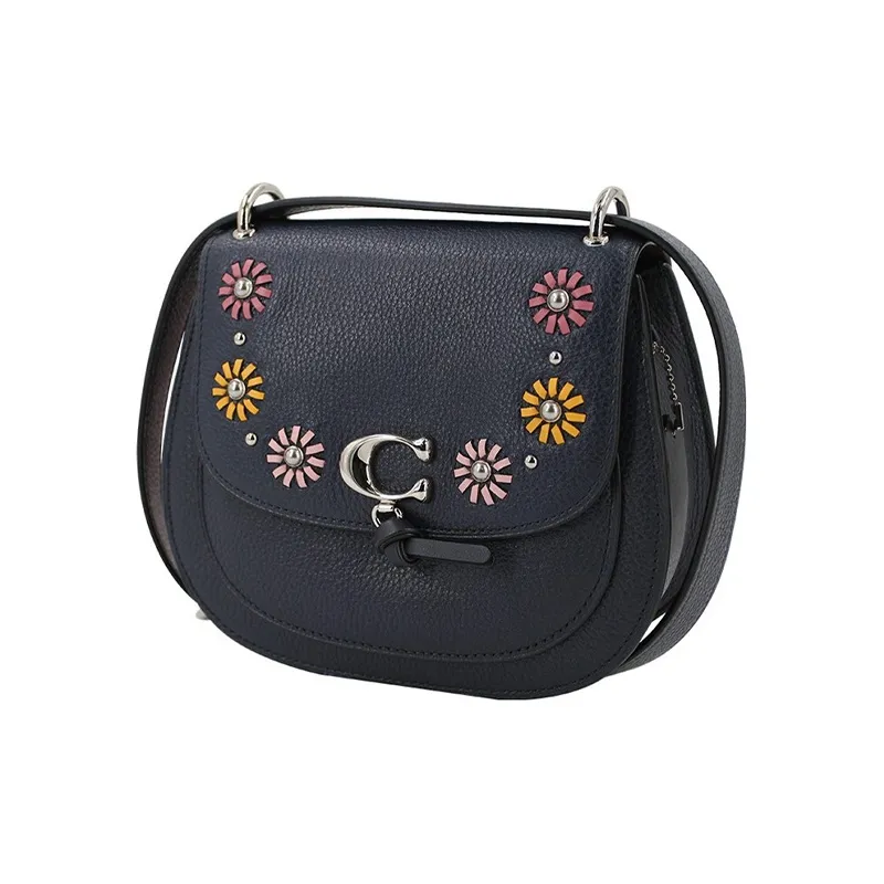 COACH Leather Saddle Bag Crossbody Shoulder Bag Women's Dark Blue-1