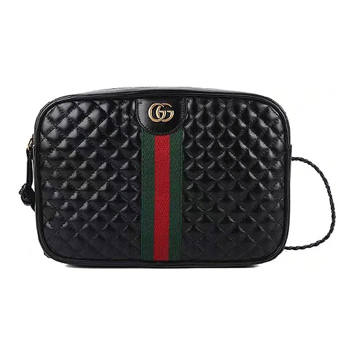 GUCCI Diamond Pattern Leather Shoulder Bag Crossbody Bag Women's Black-0