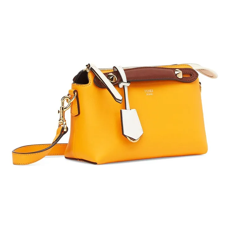 FENDI Calfskin Boston Bag Crossbody Handbag Shoulder Bag Mini Women's Orange-1
