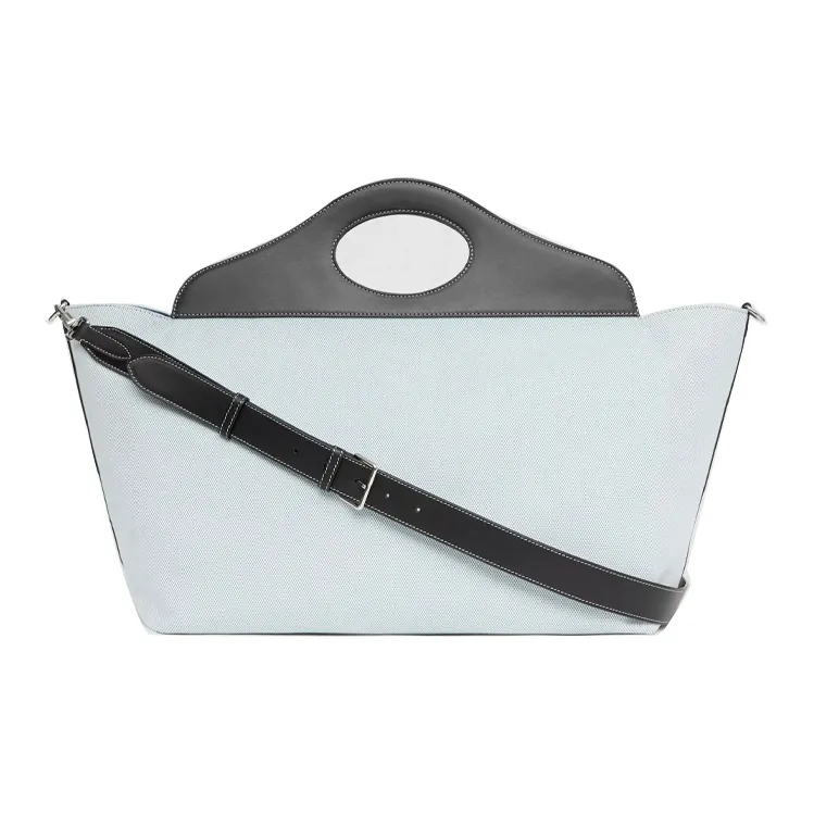 Burberry Pocket Bag Cotton Canvas With Leather Tote Bag Shopping Bag Handbag Medium Size Women's Bright Cobalt/Black-3