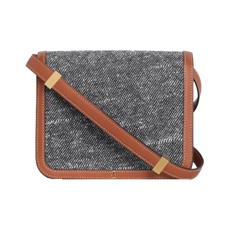 CELINE Fabric And Cow Leather Handbag, Square Bag, Shoulder Bag, Crossbody Bag Women's Marine Blue/Tawny-2
