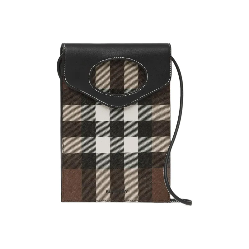 Burberry Leather One Shoulder Crossbody Cell Phone Pouch Men's Dark Birch Brown-1