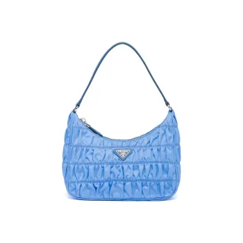 PRADA Saffiano Nylon Fabric With Leather Handbag Handbag Mini Women's Blue