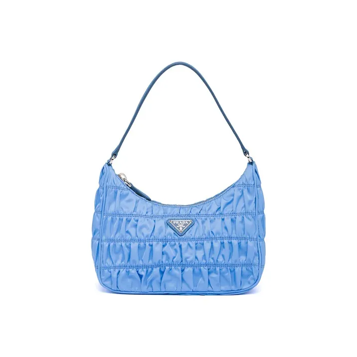 PRADA Saffiano Nylon Fabric With Leather Handbag Handbag Mini Women's Blue-0