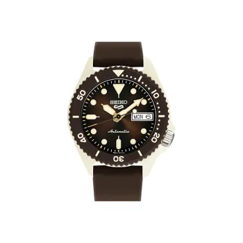 SEIKO New Precision Size 5 Collection Mechanical Movement Silicone Strap Watch 39mm Unisex Coffee Watch Dial SRPG77K1