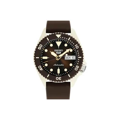 SEIKO New Precision Size 5 Collection Mechanical Movement Silicone Strap Watch 39mm Unisex Coffee Watch Dial SRPG77K1