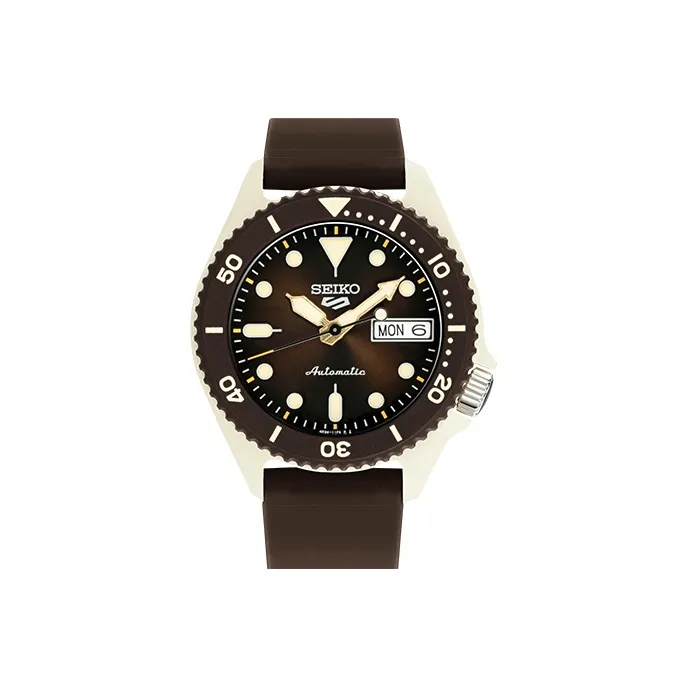 SEIKO New Precision Size 5 Collection Mechanical Movement Silicone Strap Watch 39mm Unisex Coffee Watch Dial SRPG77K1-0