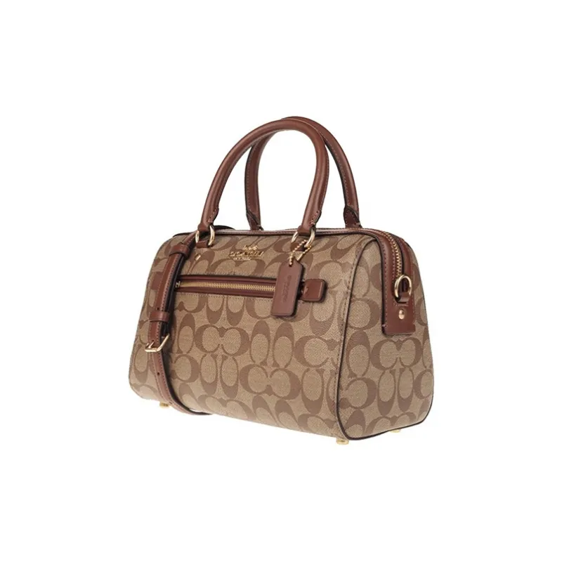 COACH PVC Boston Bag, Handbag, Crossbody Bag, Shoulder Bag Tubas Women's Khaki Monogram-1