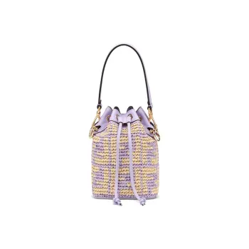 FENDI Mon Tresor Woven Raffia With Leather Drawstring Bucket Bag Shoulder Bag Crossbody Bag Handbag Mini Women's Purple