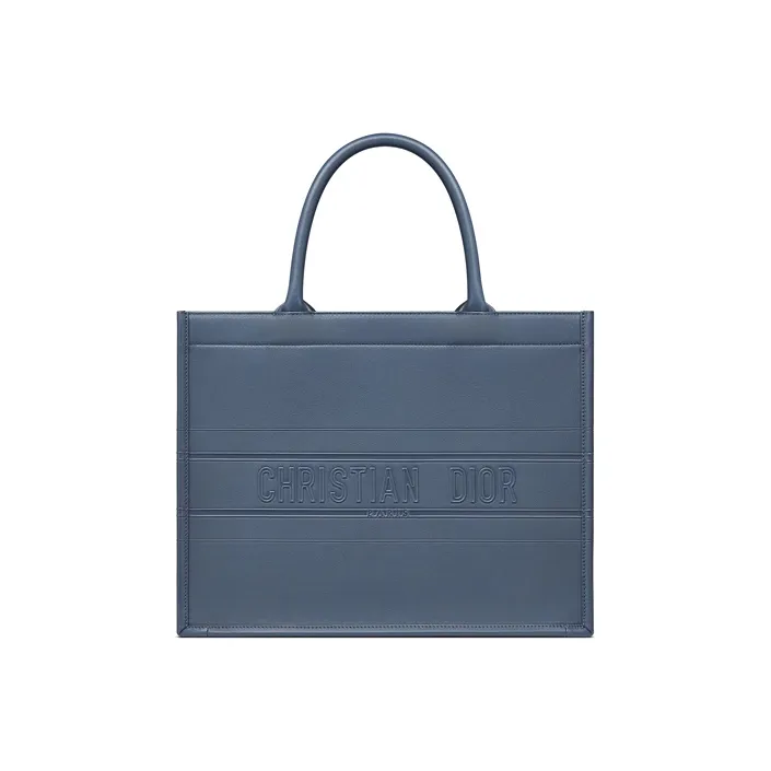 DIOR BookTote Cow Leather Tote Bag Shopping Bag Shoulder Bag Handbag Small Size Women's Denim Blue-0