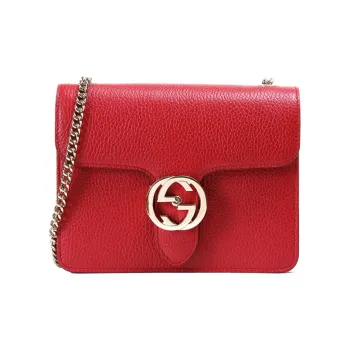 GUCCI Litchi Grain Cow Leather Messenger Bag Trunk Bag Crossbody Bag Shoulder Bag Women's Red