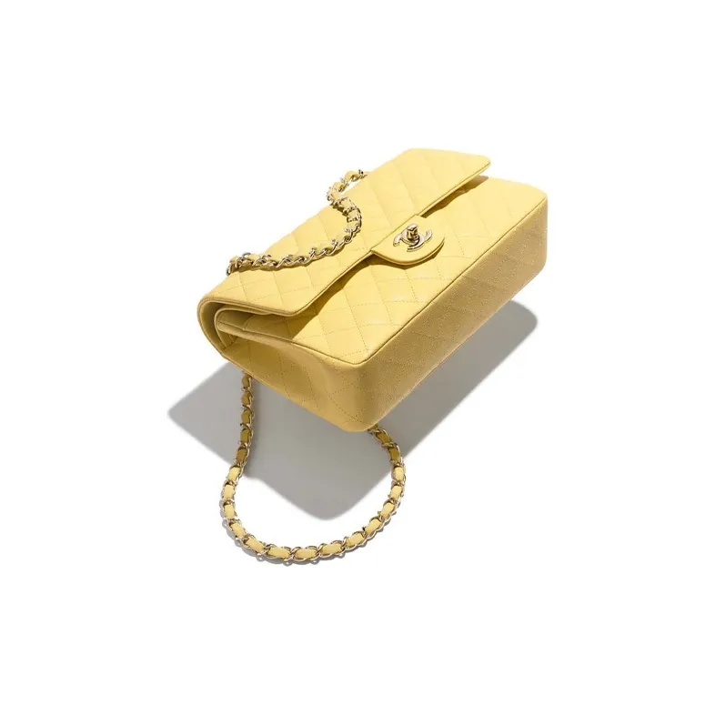 CHANEL Classic Flap CF Grain Calfskin & Metal Flap Bag, Shoulder Bag, Crossbody Bag Women's Yellow-1