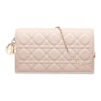 DIOR Lady Dior Lambskin Chain Clutch Women's Gray Pink