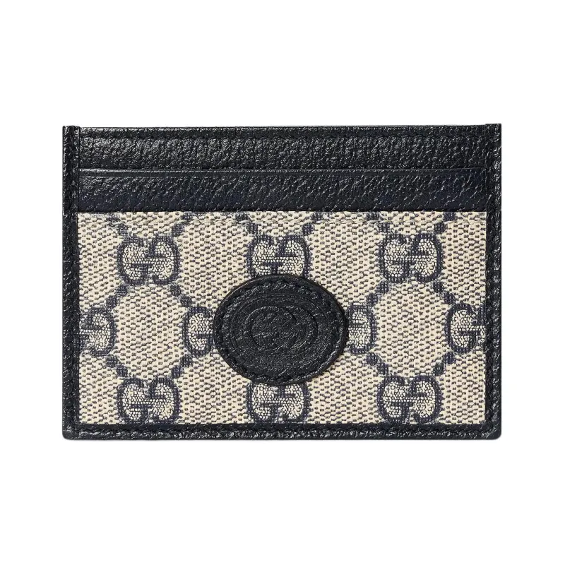 GUCCI Suede Patchwork Leather Card Clip Card Holder Men's Blue/Beige-0