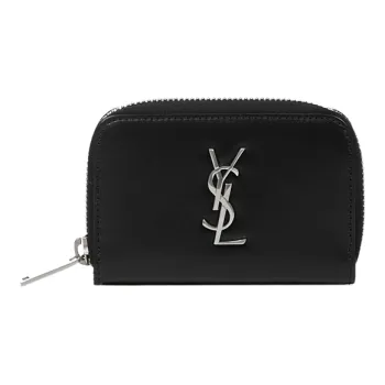 SAINT LAURENT Smooth Leather Zip Coin Purse Card Holder, Wallet Men's Black