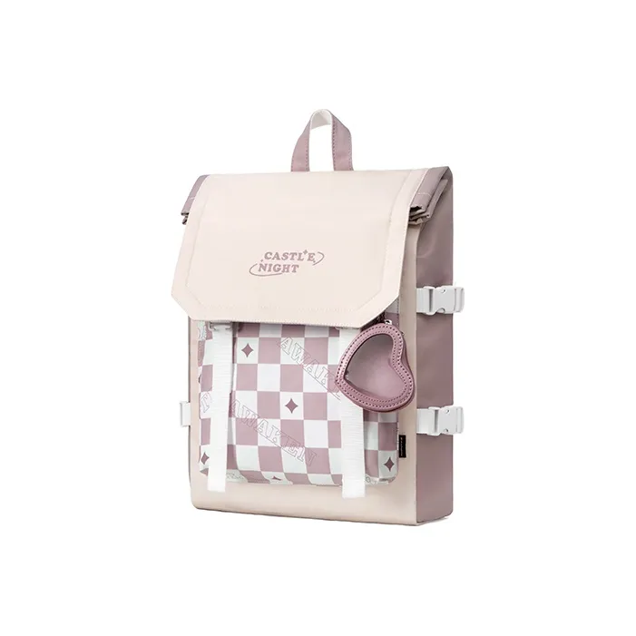 MR.ACE HOMME Nylon Fabric Backpack Laptop Backpack Regular Women's Checkerboard Purple/Black-7
