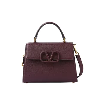 Valentino Cow Leather One Shoulder Handbag Women's Burgundy