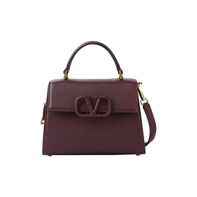 Valentino Cow Leather One Shoulder Handbag Women's Burgundy-0