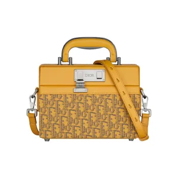 DIOR Lock Smooth Cow Leather Briefcase, Handbag, Shoulder Bag, Crossbody Bag Men's Gold