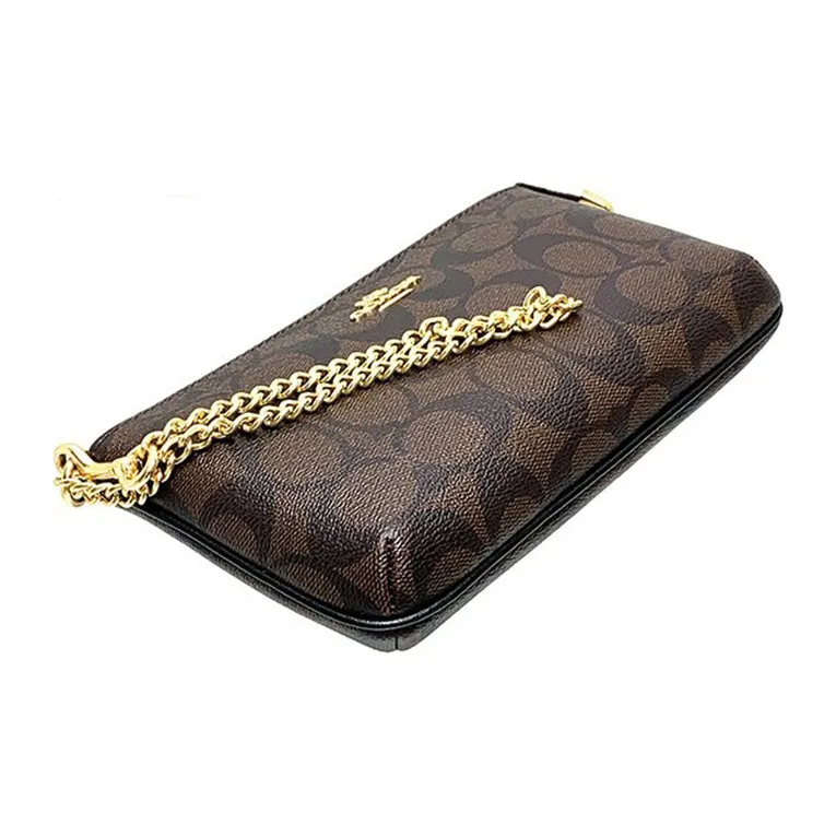 COACH Wristlet Canvas With Leather PVC Mahjong Bag Chain Bag Handbag Shoulder Bag Small Size Women's Brown-4