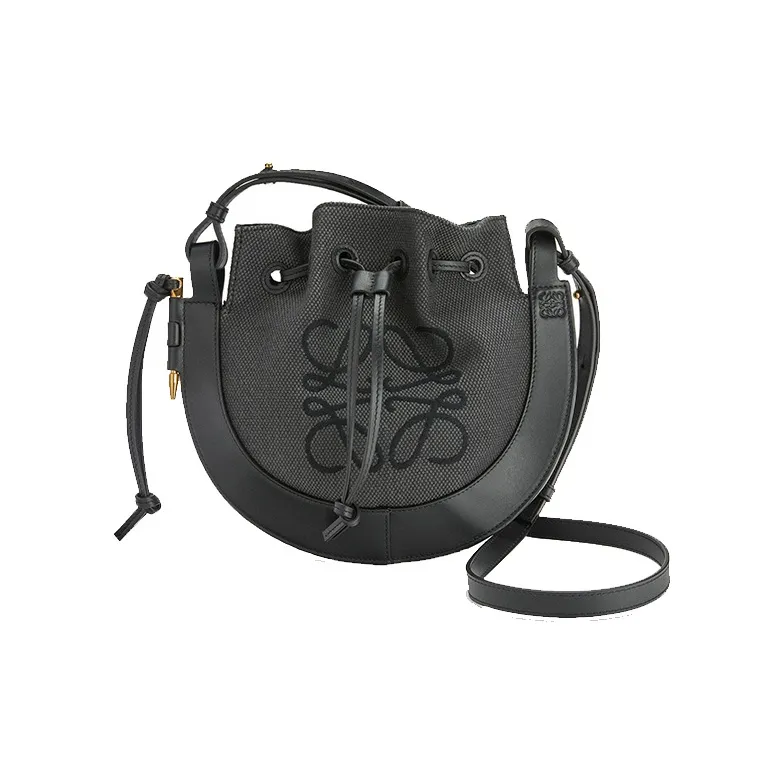 LOEWE Anagram Cow Leather Frisbee Bag Crossbody Bag Shoulder Bag Women's Black-0