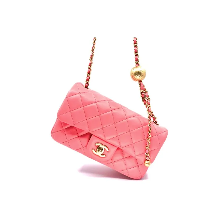 CHANEL Classic Flap CF Small Gold Ball Lambskin Shoulder Bag, Crossbody Bag Women's Pink-1