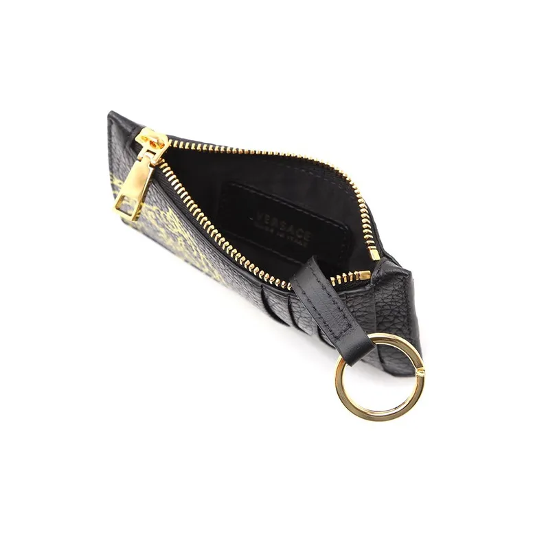 VERSACE Leather Coin Purse Key Pouch Men's Black-4