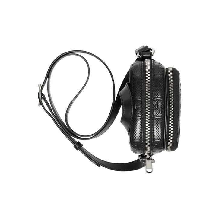 GUCCI Leather Cell Phone Pouch, Crossbody Handbag, Shoulder Bag Unisex Black-4