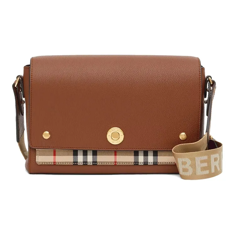 Burberry Vintage Check And Leather Note Crossbody Bag Tan-0