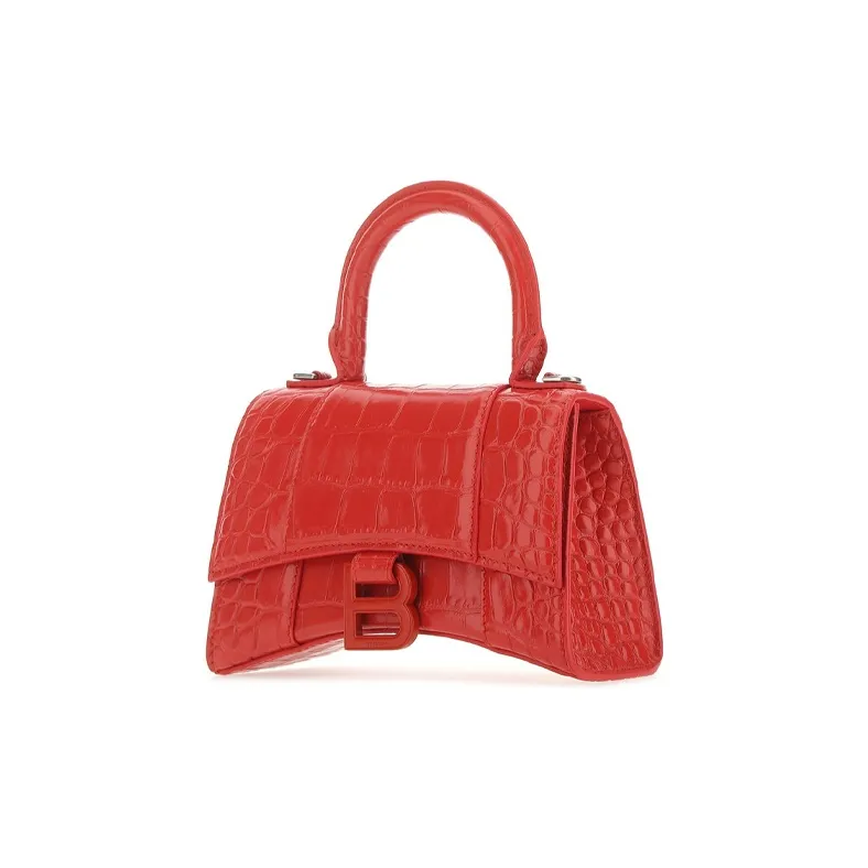 Balenciaga Hourglass Crocodile Embossed Calfskin Handbag Mini Women's Red-1