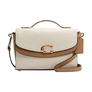 COACH Celia Canvas With Leather Small Square Bag Handbag Shoulder Bag Crossbody Bag Medium Size Women's White & Khaki