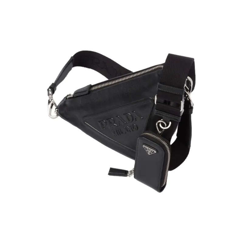 PRADA Triangle Leather Shoulder Bag Black-1