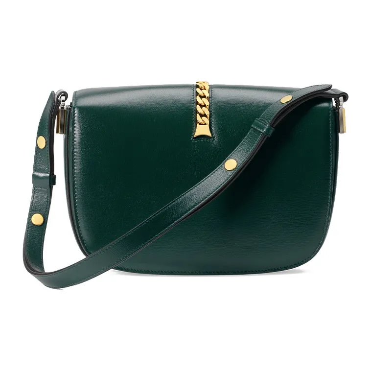 GUCCI Sylvie 1969 Leather Crossbody Bag, Shoulder Bag Small Size Women's Green-1