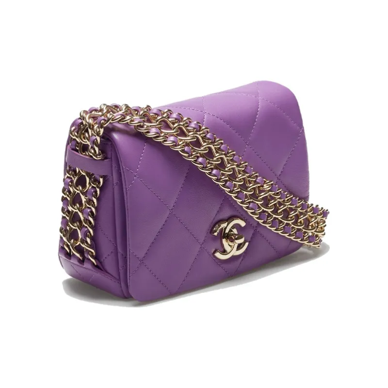 CHANEL Lambskin Flap Bag, Chain Shoulder Bag Mini Women's Purple-1