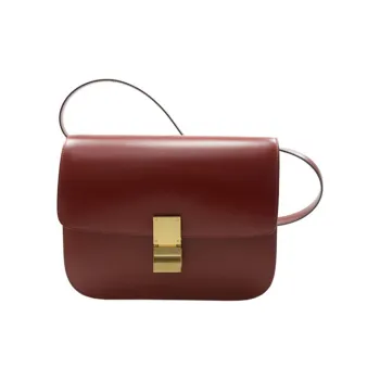 CELINE Classic Bo Cow Leather Tofu Bag Small Square Bag Shoulder Bag Crossbody Bag Medium Size Women's Red Brown