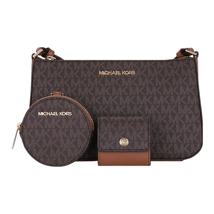 MICHAEL KORS Jet Set Travel Leather Shoulder Bag, Crossbody Bag Women's Dark Brown & Leather Brown-4