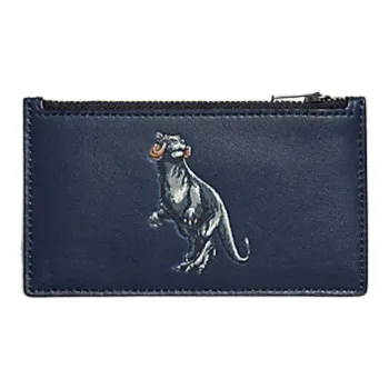 COACH Card Case Smooth Finish Calfskin Zip Closure Card Box Wallet Card Holder Men's Midnight Blue