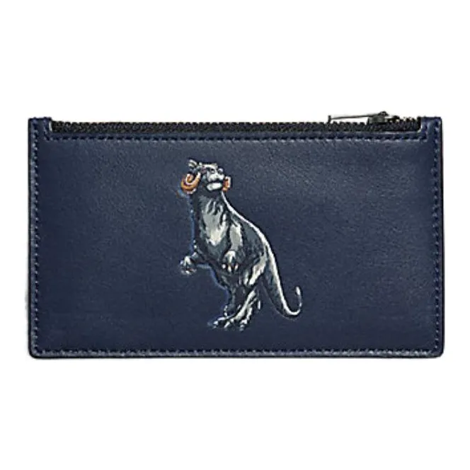 COACH Card Case Smooth Finish Calfskin Zip Closure Card Box Wallet Card Holder Men's Midnight Blue-0