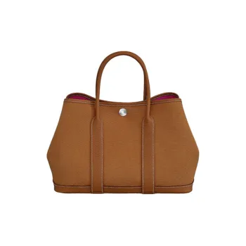 HERMES Garden Party Two-Tone Cow Leather Garden Bag Handbag Unisex Sand/Gold/Woodland Pink