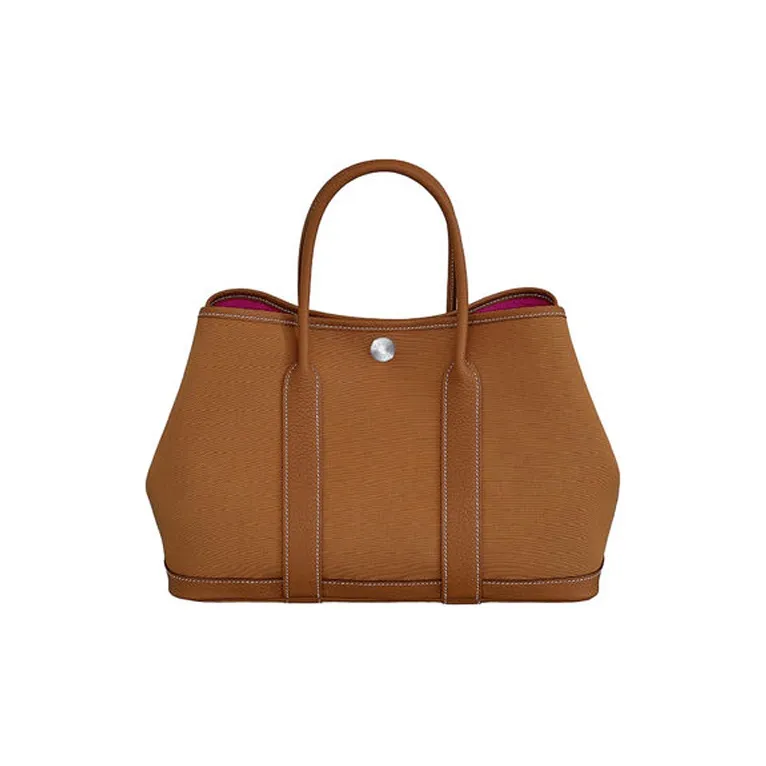 HERMES Garden Party Two-Tone Cow Leather Garden Bag Handbag Unisex Sand/Gold/Woodland Pink-0