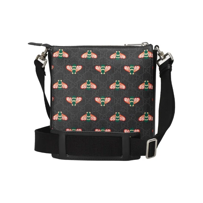 GUCCI Canvas With Leather Messenger Bag, Crossbody Bag, Shoulder Bag Men's Black Gray-2