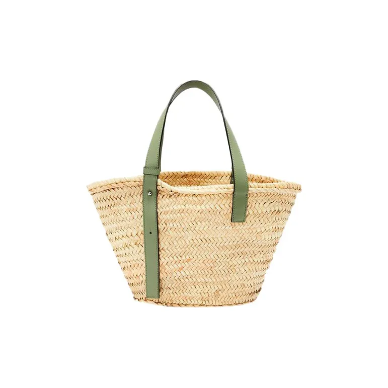 LOEWE Basket Palm Fiber Cow Leather Basket Bag Tote Bag Shopping Bag Handbag Medium Size Women's Green-2