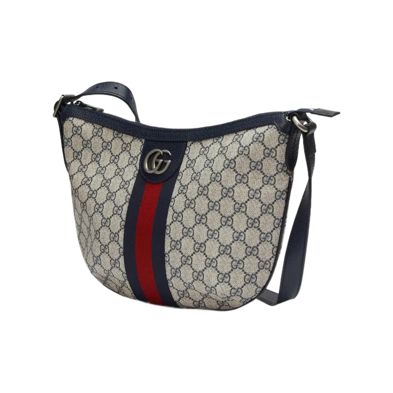 GUCCI Ophidia Canvas With Leather Dumpling Bag Crescent Bag Shoulder Bag Crossbody Bag Small Size Unisex Blue/Beige-1
