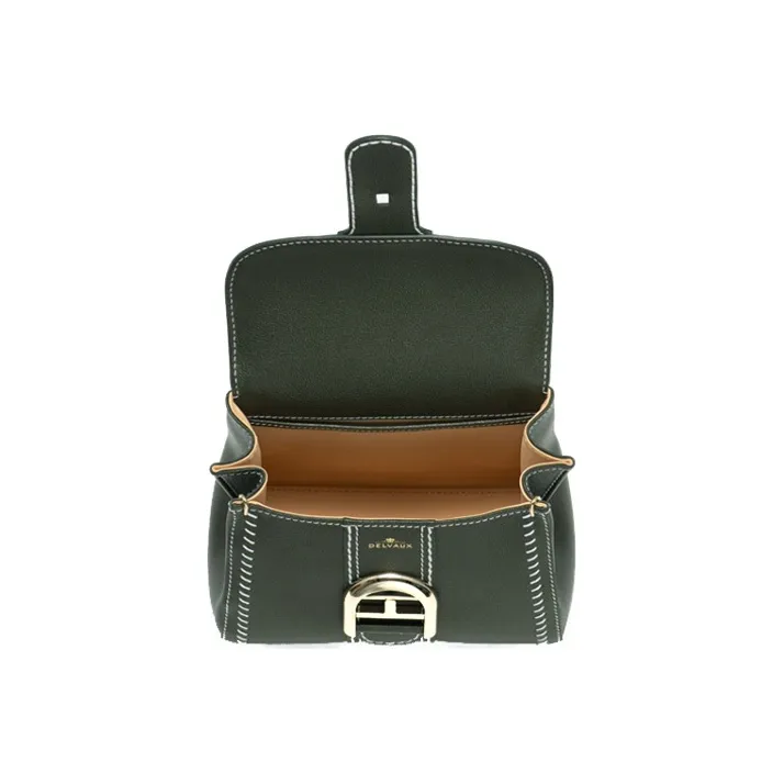 Delvau Brillant Textured Calfskin Handbag Shoulder Bag Crossbody Bag Mini Women's British Green-3