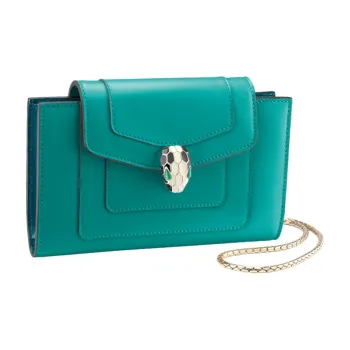 BVLGARI Serpenti Forever Calfskin Wallet Women's Light Green